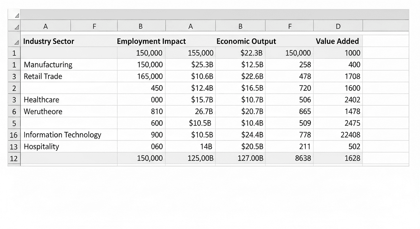 Excel spreadsheet showing IMPLAN data in organized pivot-style format